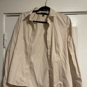Foxcroft Men's Beige Striped Button Down Shirt